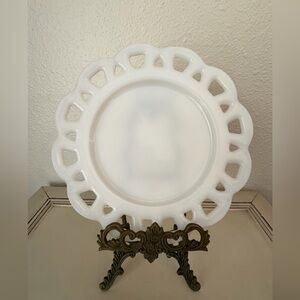 Anchor Hocking Lace Milk Glass Plate Scallop Edge White Trinket Dish Cottage